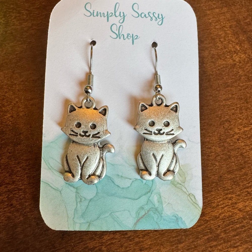 Silver Cat Earrings